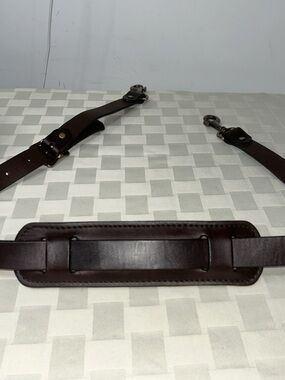 Filson Dark Brown Leather Padded Shoulder Strap with Brass Clips